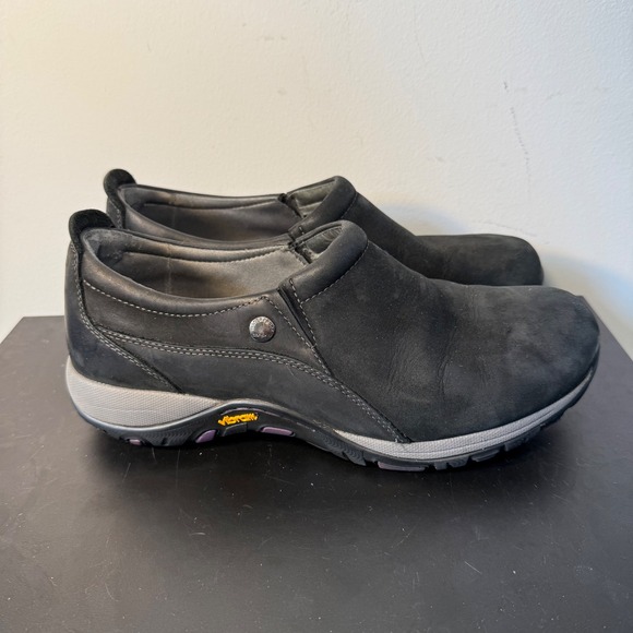 Dansko Patti Slip-On Shoes Black Nubuck Leather Vibram Womens Size 40 / 9.5
